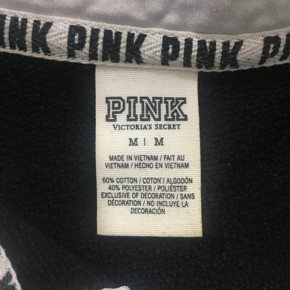 PINK Victorias Secret Womens M Black White Graphic 1/4 Zip Collared Sweatshirt - Picture 6 of 7